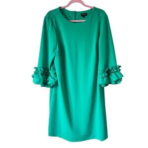 Maree Pour Toi Green Ruffled Sleeve Sheath Dress Womens 16 Preppy 3/4 Sleeve